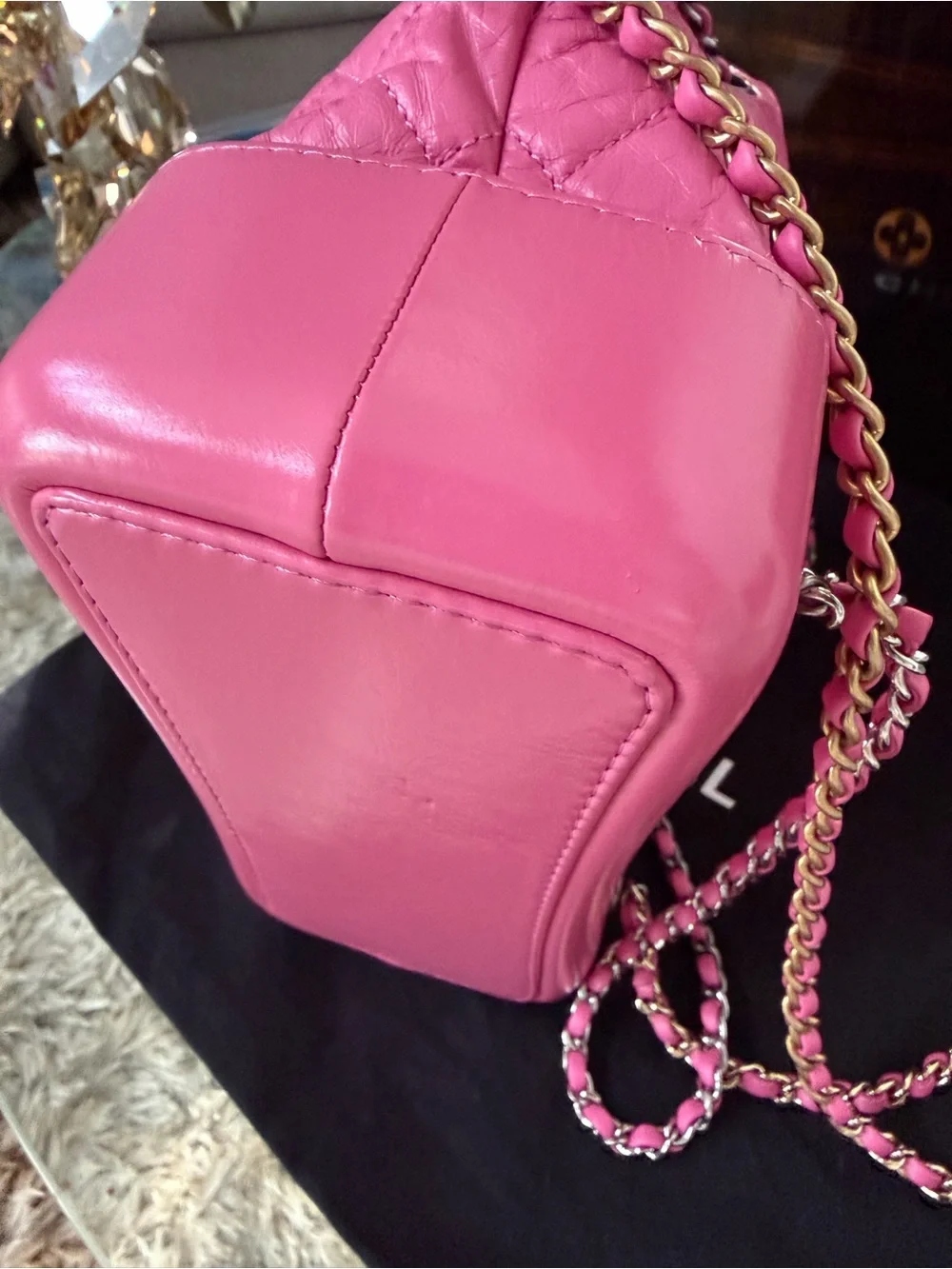 CHANEL Hot Pink Quilted Leather Drawstring Bucket Bag